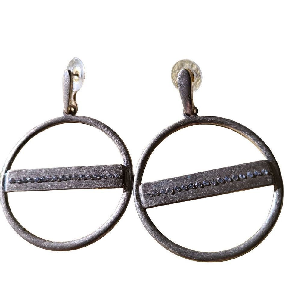 Gold Tone Circular Hoop Rhinestone Accent Post Earrings - Picture 2 of 10